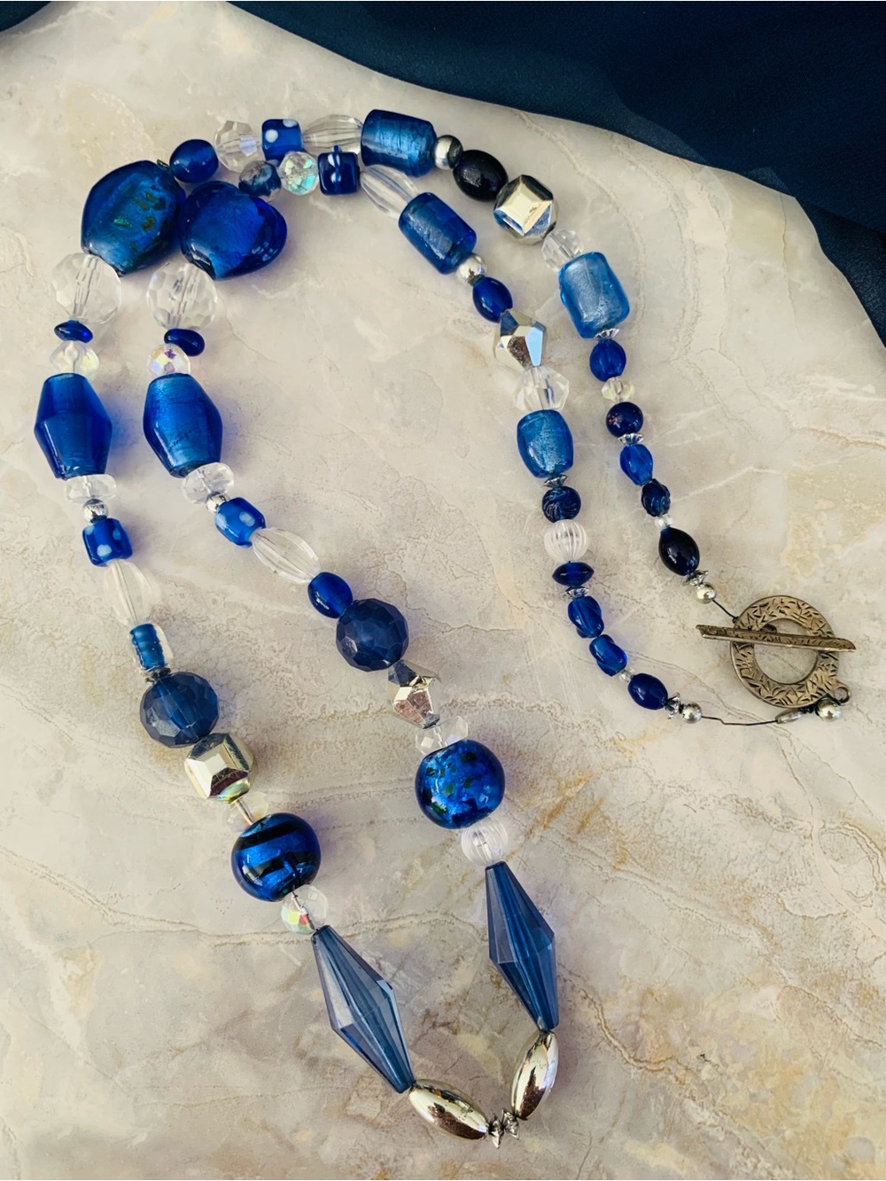 Cobalt Blue Glass Bead Lampworks AB Crystal Necklace